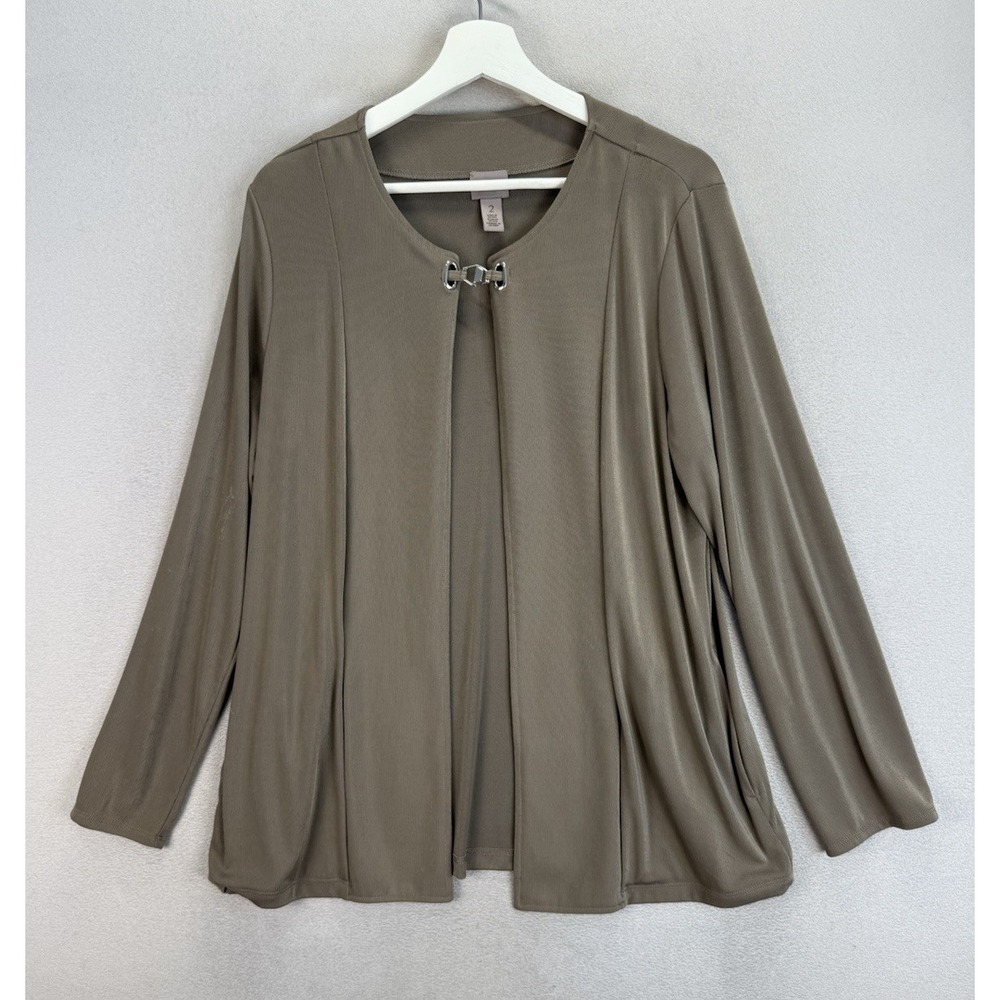 Easywear By Chicos Women's Sz 2‎ (Large) Taupe Open Front Metal Clasp Cardigan
